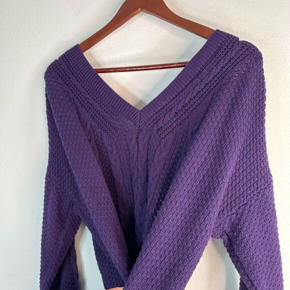Abercrombie & Fitch Women Purple Cable Knit Sweater Dress XL Open Back Fisherman - Picture 4 of 10